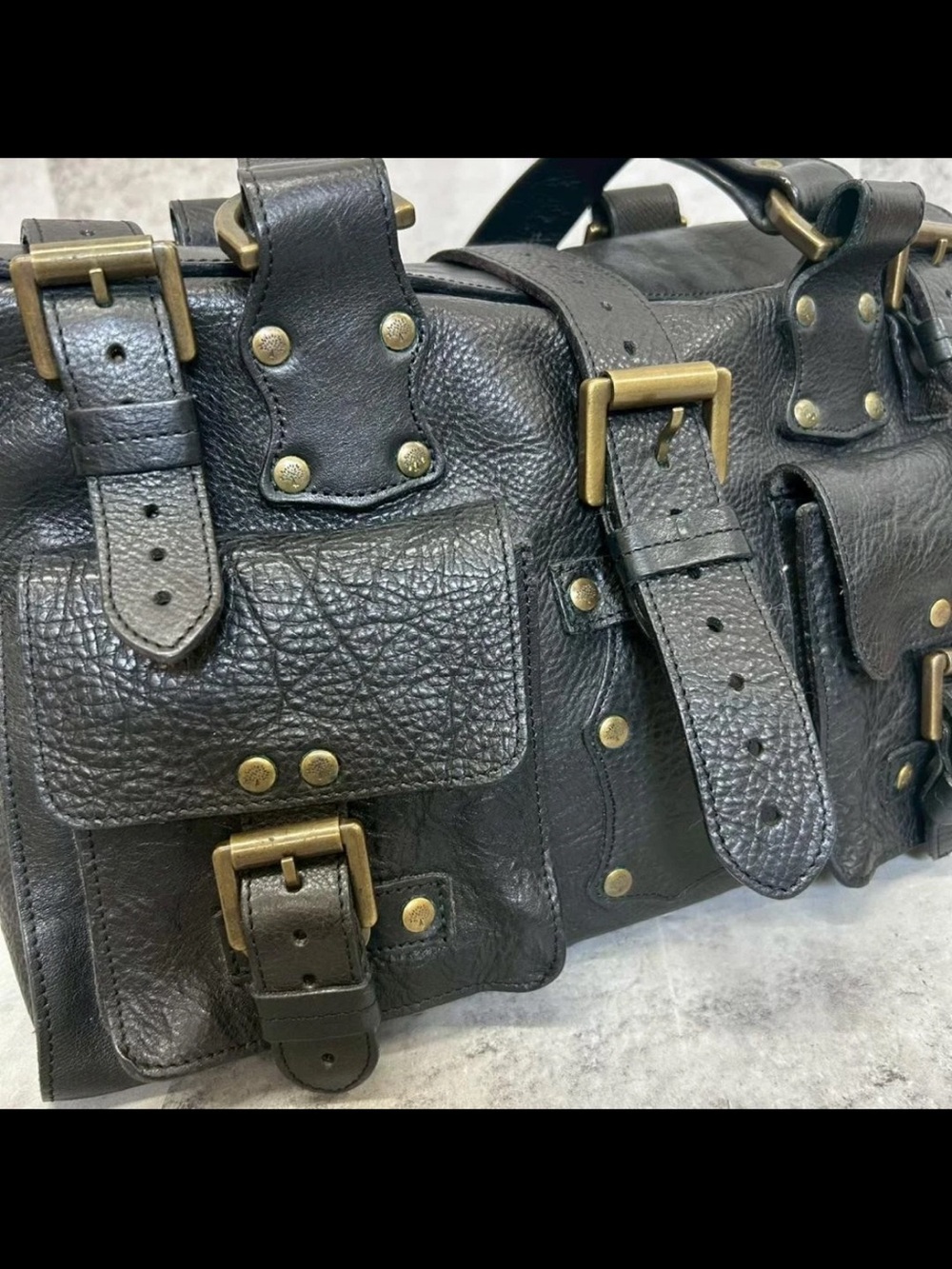 Mulberry Black Pebbled Leather Buckle Satchel with Brass Hardware - Picture 8 of 11